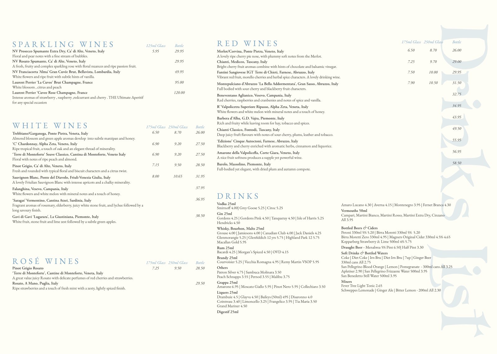 La Cucina Wine Menu 2025 summer La Cucina Wine Menu 2025